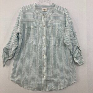 Wrap London size 6 US Blue White Striped Preppy Mandarin Collar Button Down